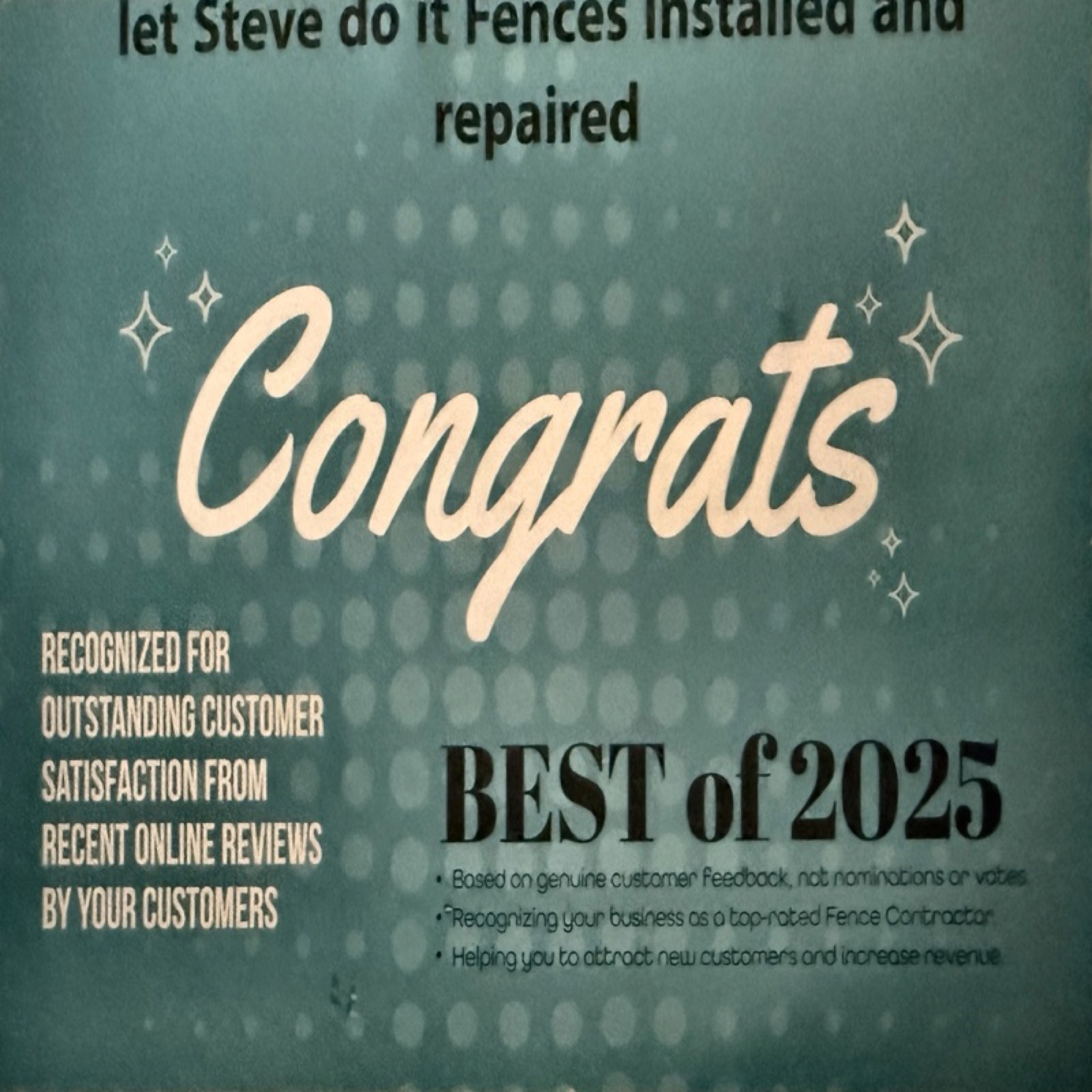 Best of 2025 recognition for Let Steve Do It Fences